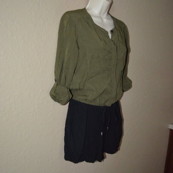 Sz S Splendid Army Green Black Rolled Sleeve Shorts Romper - Picture 4 of 6